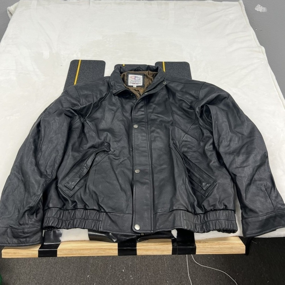 Martin For Him Leather Bomber Jacket Mens M Black Quilted Lined Full Zip F1